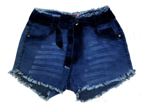 Shorts Jeans Feminino Lycra Escuro Desfiado Hot Pants St002
