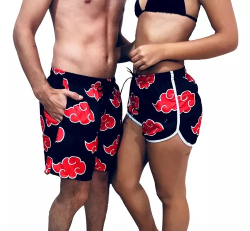 Kit conjunto 2 shorts anime naruto akatsuki nuvem moda verão praia com  bolsos feminino masculino - Preto