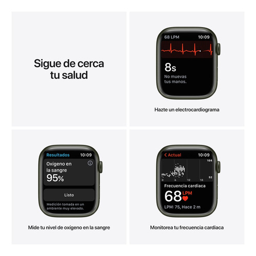 Imagen 5 de 9 de Apple Watch Series 7 (GPS, 45mm) - Caja de aluminio color verde - Correa deportiva verde trébol