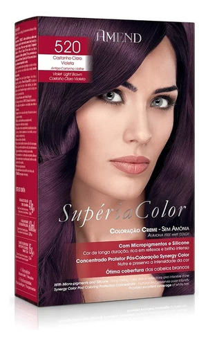 Kit Tintura Amend  Supéria color Coloraçã creme tom 520 castanho claro violeta para cabelo