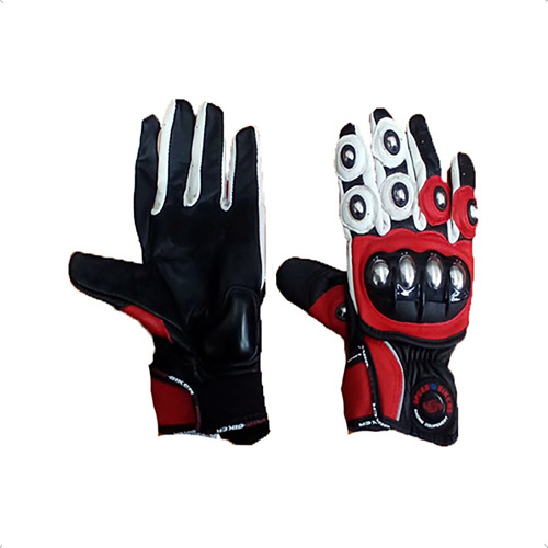 Guante Piel Pro Biker Proteccion Negro/ Rojo/ Blanco L