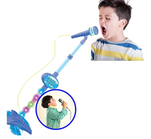 Microfone P/ Criança Infantil Com Pedestal Mp3 Menino Menina Cor Azul
