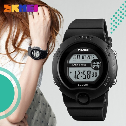 Reloj Unisex Skmei 1334 Sumergible Digital Alarma Cronometro Color de la malla Negro