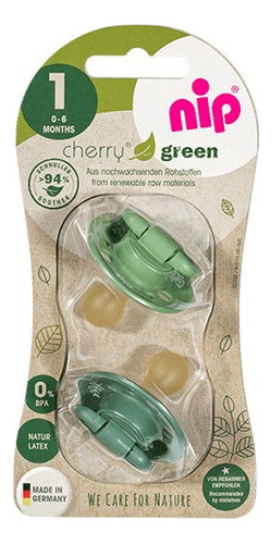 Nip Cherry Green Chupete Redondo Pack X 2. Tamaño 1. Verde Período De Edad 0-6 Meses