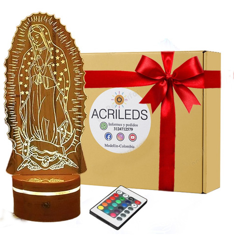 Lámpara Led Acrílico 3d Virgen De Guadalupe.