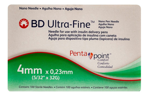 Aguja Nano Bd Ultra Fine Penta Point 4mmx0.23mm C/100 Capacidad en volumen 0 mL