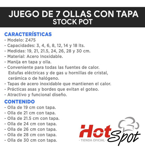 Imagen 3 de 6 de Juego De 7 Ollas Con Tapa Hot Spot Z475 Set Acero Inoxidable