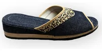 Comprar Chinela Jeans Animalprint Mujer Dama Con Taco Chino Abiertas