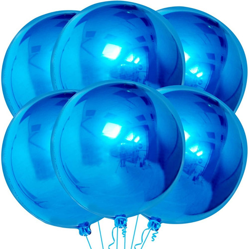 6 Globos Orbz 22 Azul  Metálicos Para Aire O Helio