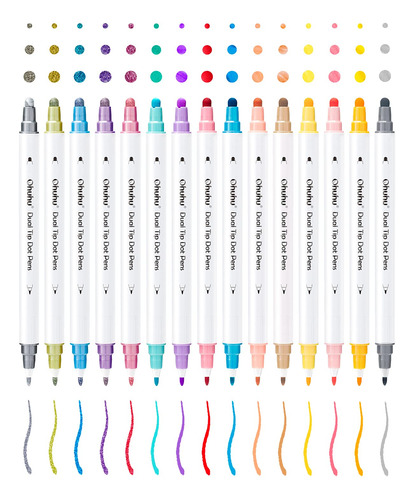 Ohuhu Marcadores De Puntos De Doble Punta: 15 Colores (fino