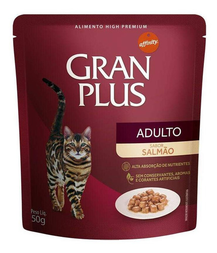 Ração Úmida Granplus Para Gatos Adultos Sachê Sabor Salmão - 50g