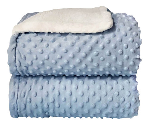 Cobertor Bebê Plush Com Sherpa Dots 0,90 X 1,10 Azul Bebê Cor Azul-claro
