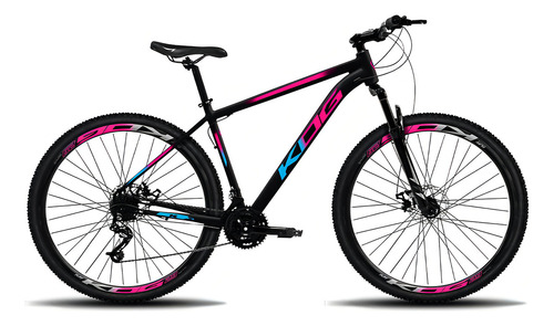 Bicicleta Aro 29 Mtb Kog Com Freios A Disco 21 Velocidades Cor Preto/rosa/azul