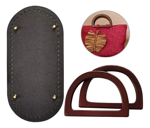 Fa 3 Bolsas De Ganchillo Con Base De Cuero, Juego De Asas