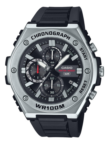 Reloj Hombre Casio Mwa-300h-1avdf Sport Correa Negro Bisel Plateado Fondo Negro