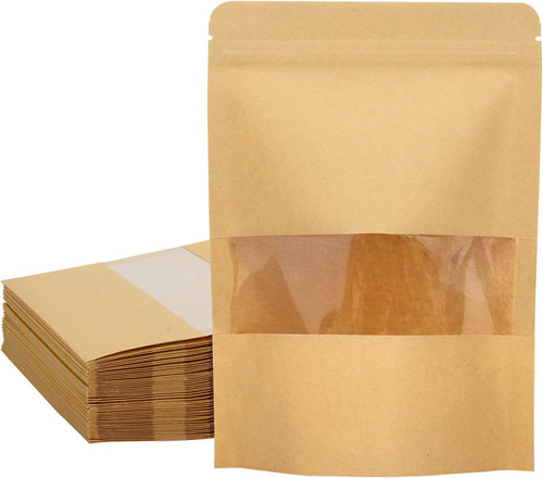 Bolsa Stand Up Pouch Kraft Con Ventana Sello 1000g