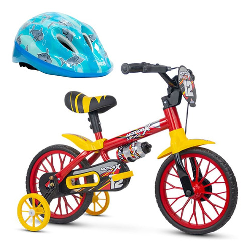 Bicicleta Infantil Nathor Motorx 12 + Capacete Absolute Kids Cor Vermelho Tamanho Do Quadro Xs