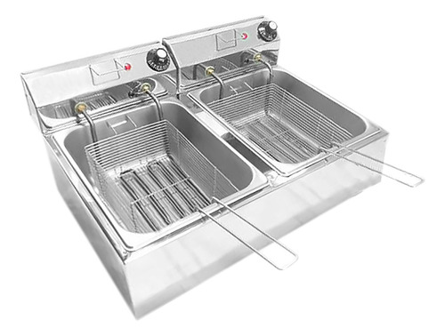 Fritadeira Industrial 2 Cubas 10 L Óleo Aço Inox 6000w Cor Prateado 220V