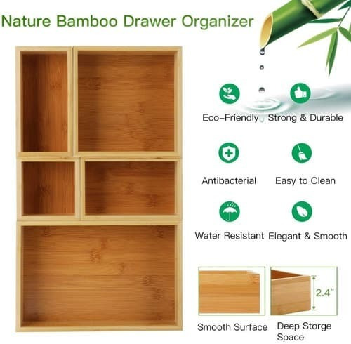 juego de 4 unidades RSW24 Caja de utensilios de bambú cajas organizadoras color natural 