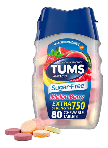Tums, Caramelos Extra Fuerte Melon Berry Sin Azucar, 80pzas