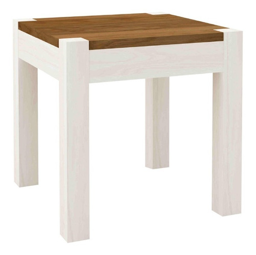 Mesa De Living Lateral Cuadrada En Madera Maciza 55x55 Blanc