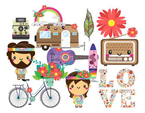 Kit Imprimible 3x1 Paz Y Amor Hippie Chic Imagen Fondos #123
