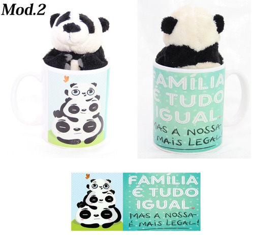 Urso Panda 15cm + Caneca Familia Presente Amigo Secreto