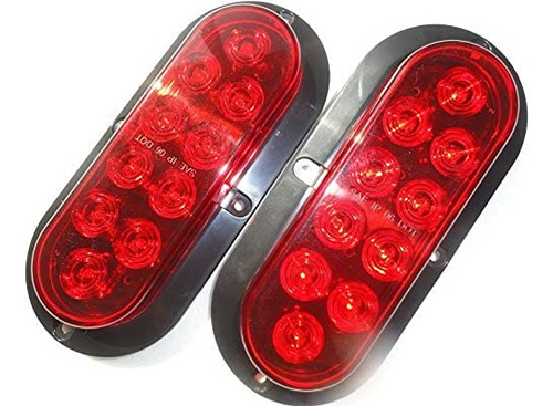 2 Luz Roja Oval 6  Led Freno Para Camion Remolque Sellada