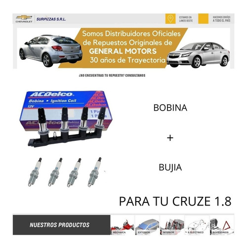 Imagen 2 de 11 de Bobina Acdelco Y Bujias Gm Cruze 1.8 100% Acdelco