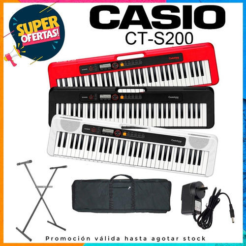 Combo Teclado No Sensitivo Casio Ct-s200 + Funda + Soporte