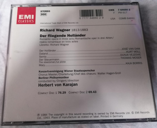 Wagner - Der Fliegende Holländer Van Dam - Hofmann / Karajan (Usado)