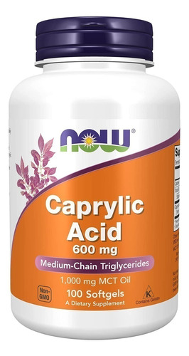 Caprylic Acid -acido Caprilico 100caps 600mg - Now -