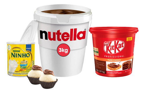 Kit Nutella 3kg Kit Kat Pasta Cremosa 1kg Leite Ninho 380g