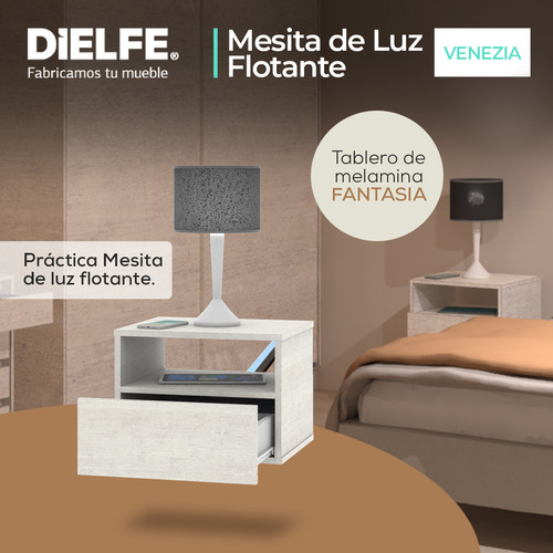 Mesa De Luz Flotante Mesita 1 Cajon Vintage