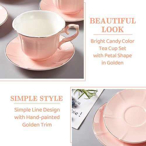 Conjunto De Tazas De Té Y Platillos De Dujust De 4 (8 Oz), T