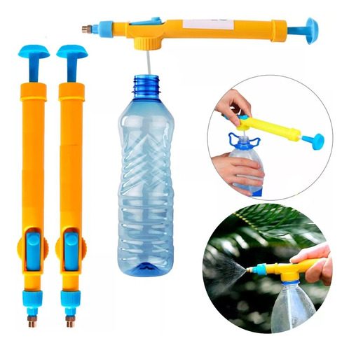 Kit 2 Pulverizador P/ Garrafa Pet Manual De Pressão Multiuso Cor Azul/amarelo