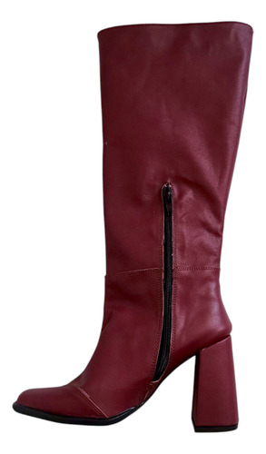 Botas Largas Bucaneras Bordo Con Taco Mujer Invierno Cuero