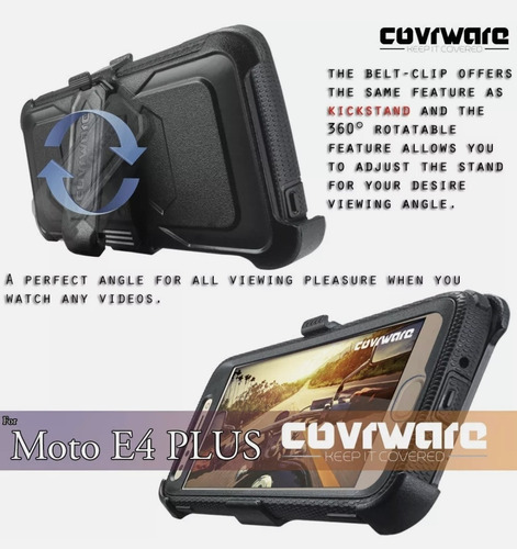 Imagen 3 de 6 de Case Moto E4 Plus Protector Completo C/ Clip Correa C/ Mica
