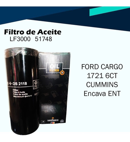 Filtro Aceite Ford Cargo 1721 Senfineco Lf3000/ Wix 51748