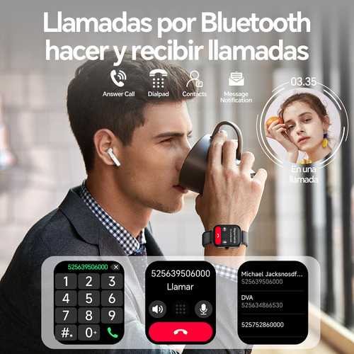 Reloj Smartwatch Con Alexa, Llamadas Bluetooth, Notificaciones De Apps, Fotos Personalizadas + Juegos + Calculadora | Incluye Audífonos, 2 Micas, 2 Correas | Regalos Para Padre, Madre, Esposa o Esposo