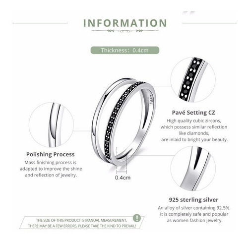 Anillo Juvenil Doble Circón Negro Fabricado En Plata 925