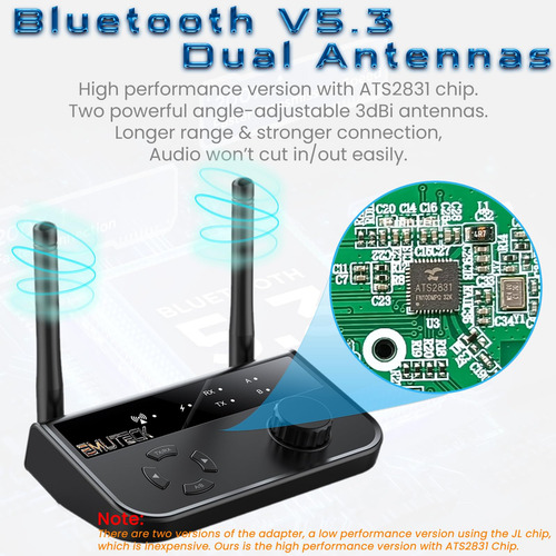 Bluetooth Transmitter Receiver Emuteck Long Range 2-in-1