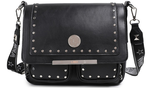 Imagen 2 de 5 de Cartera Bandolera Mujer Cuero Sintetico Lima Tachas