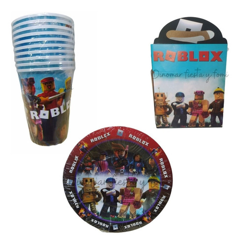 Roblox . Kit Para 20 Niños. Platos, Vasos, Caja Dulcero 