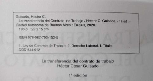 La Transferencia Del Contrato De Trabajo - Guisado, Hector C