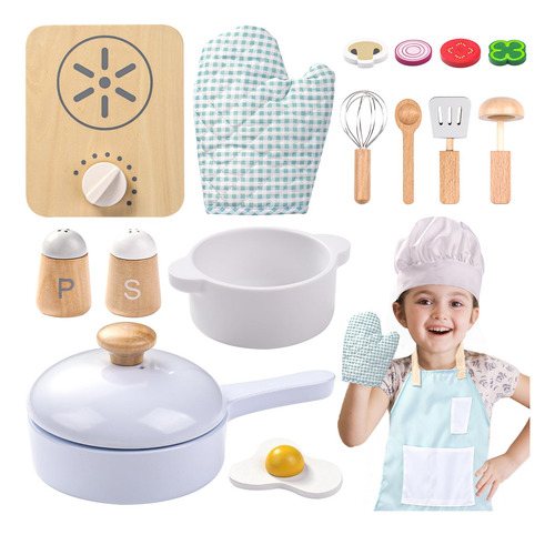 Set De Cocina De Madera Para Niños Con Utensilios Falsos