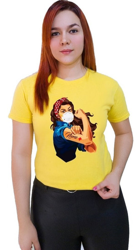 Polera Dama Estampada 100%algodon Diseño Mujer Enfermera