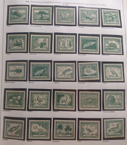 Ch223 Chile Serie Completa Año 1948 Verde Claudio Gay Mint