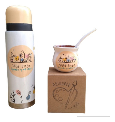 Set Termo 1 Ltr + Mate + Bombilla Diseño Personalizado 