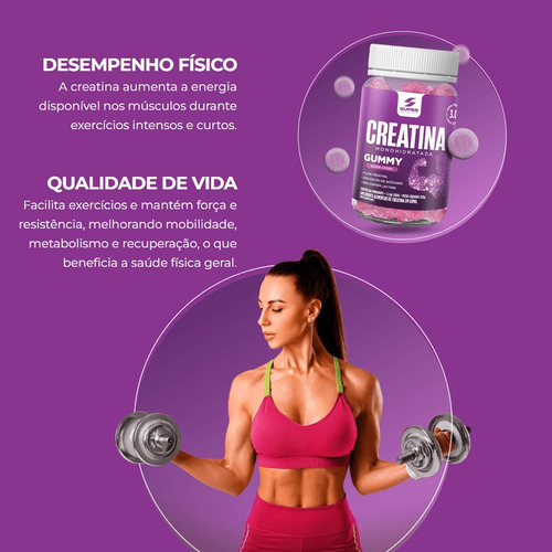 Kit 03 Super Gummy Creatina Sabores -morango-uva Verde-amora